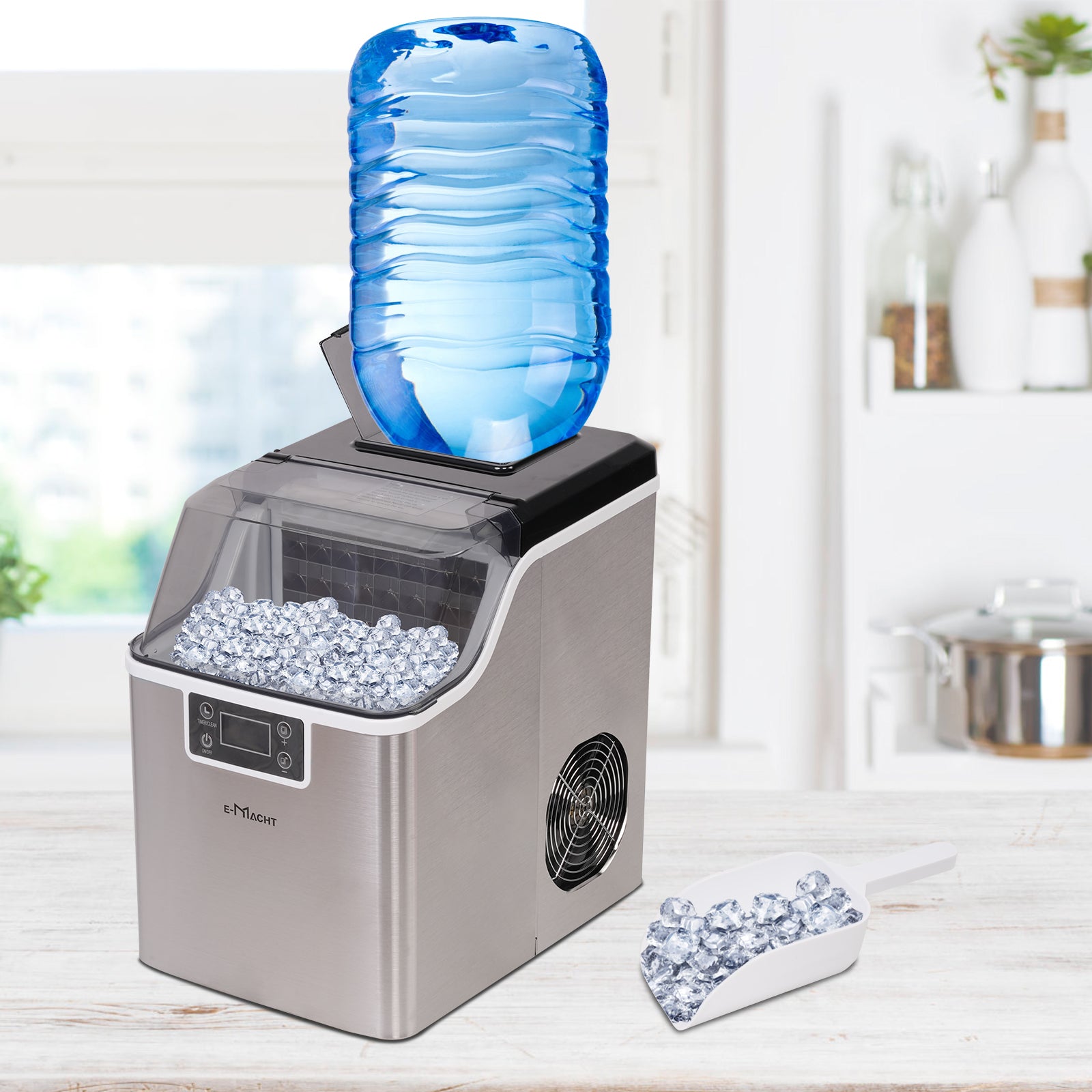 48 lbs Stainless Countertop Self-Clean Ice Maker, Portable Compact Ice