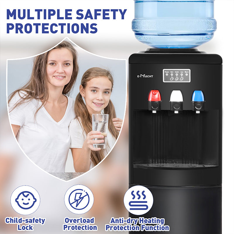 2 in 1 Water Cooler Dispenser w/ Built-in Ice Maker, Hot Cold Water Supply, 27LBS/24H Ice Maker for 3-5 Gallon Bottles | e-macht.com  