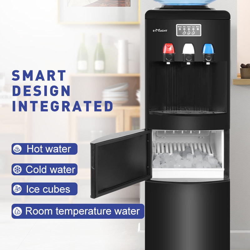 2 in 1 Water Cooler Dispenser w/ Built-in Ice Maker, Hot Cold Water Supply, 27LBS/24H Ice Maker for 3-5 Gallon Bottles | e-macht.com  