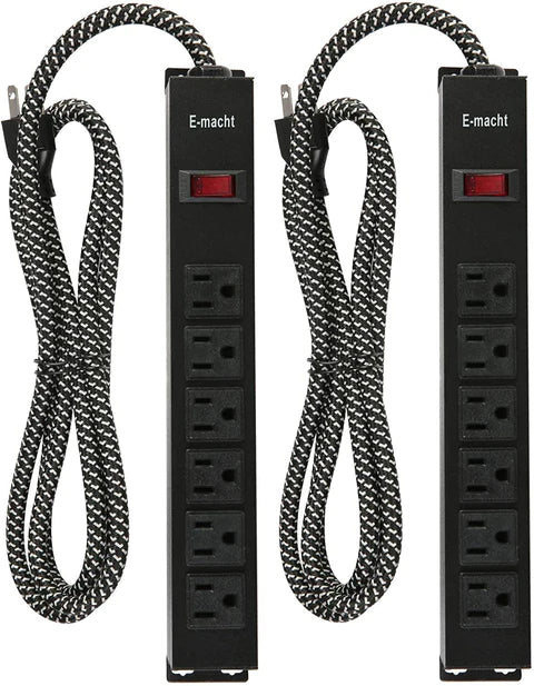 E-Macht Long Power Strip Surge Protector, 6 Outlets Metal Outlet, Wall Mountable, 6 ft Long Extension Cord, 2 Pack