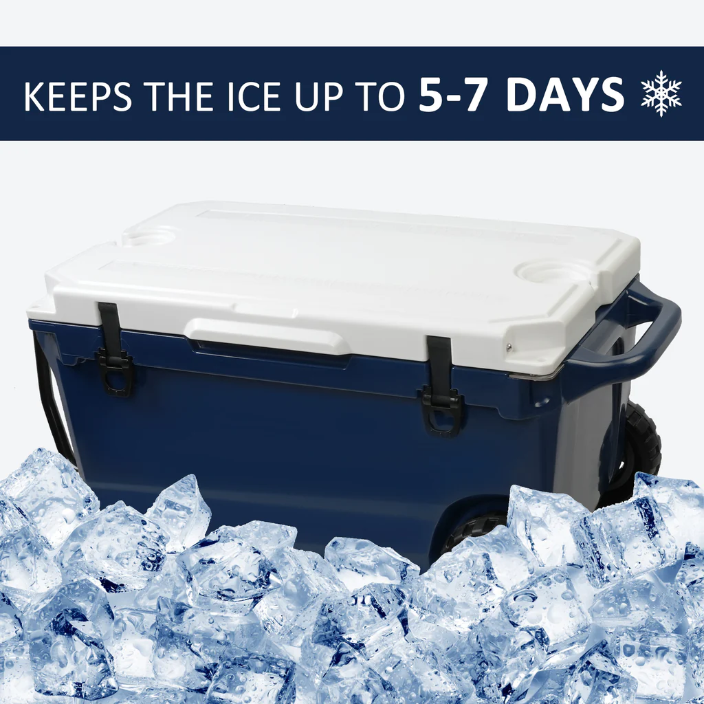 E-Macht 50 Qt Heavy Duty Hard Cooler with Wheels and Nylon Handle, Keep Ice for Up to 5-7 days | e-macht.com