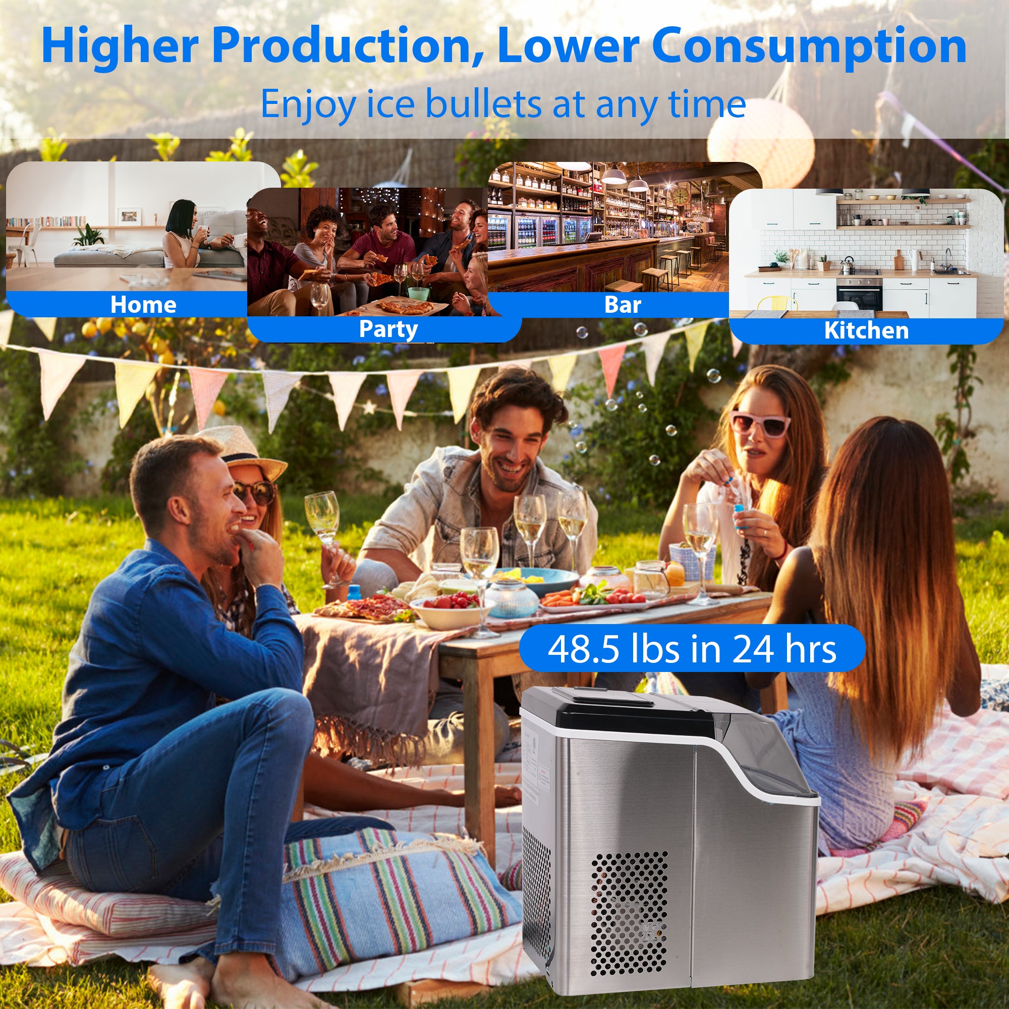 48 lbs Stainless Countertop Self-Clean Ice Maker, Portable Compact Ice Maker with Ice Scoop & Basket for for Outdoor, Party