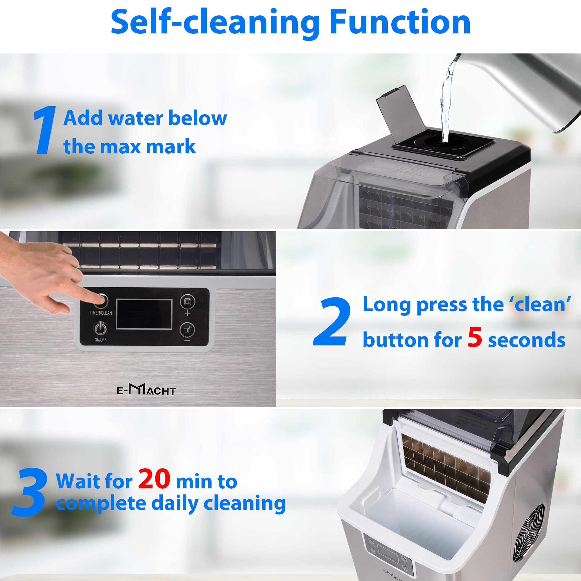 48 lbs Stainless Countertop Self-Clean Ice Maker, Portable Compact Ice Maker with Ice Scoop & Basket for for Outdoor, Party