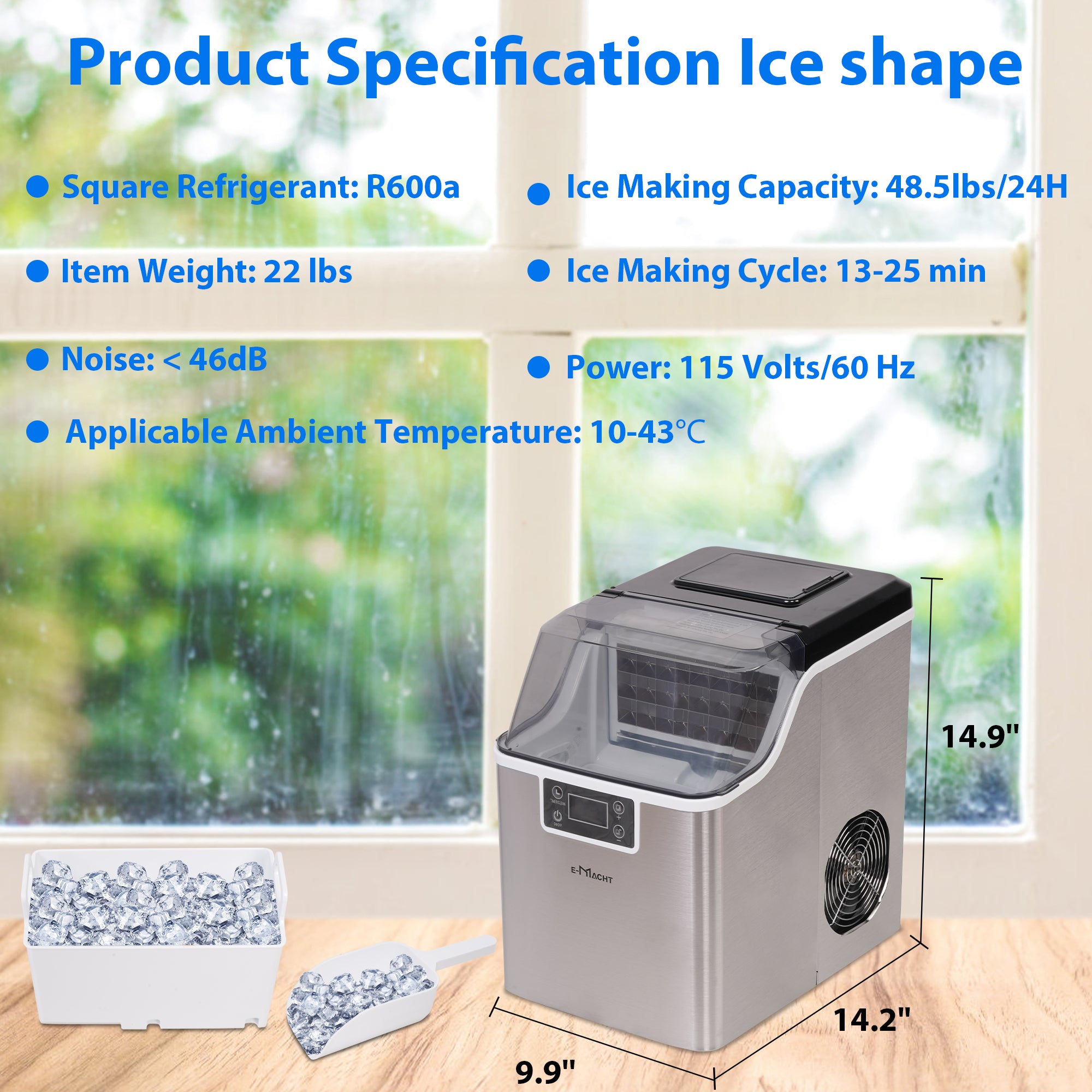 Portable Counter-top Ice Maker Machine for Crystal Ice Cubes in 48 lbs/24H  with Ice Scoop