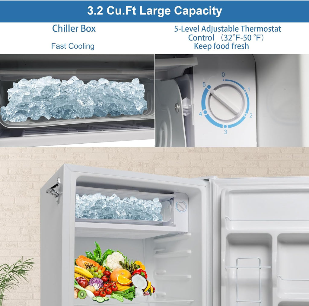 E-Macht 2.6 Cu.Ft. Mini Fridge with Freezer, Single Door Compact  Refrigerator,Removable Glass Shelves, Reversible Door, Small Refrigerator  for