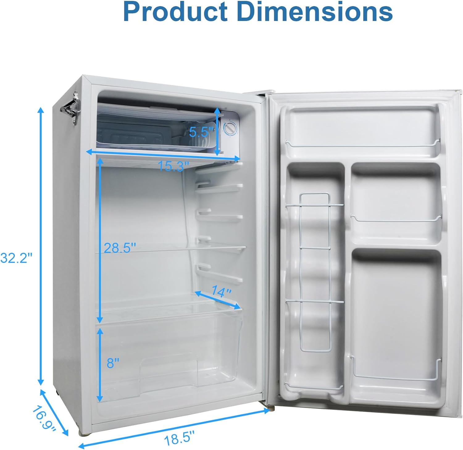 E-Macht 3.2 Cu.Ft Mini Fridge with Freezer, Compact Refrigerator,  Adjustable Thermostat Control, Adjustable Legs,White Mini Fridge for