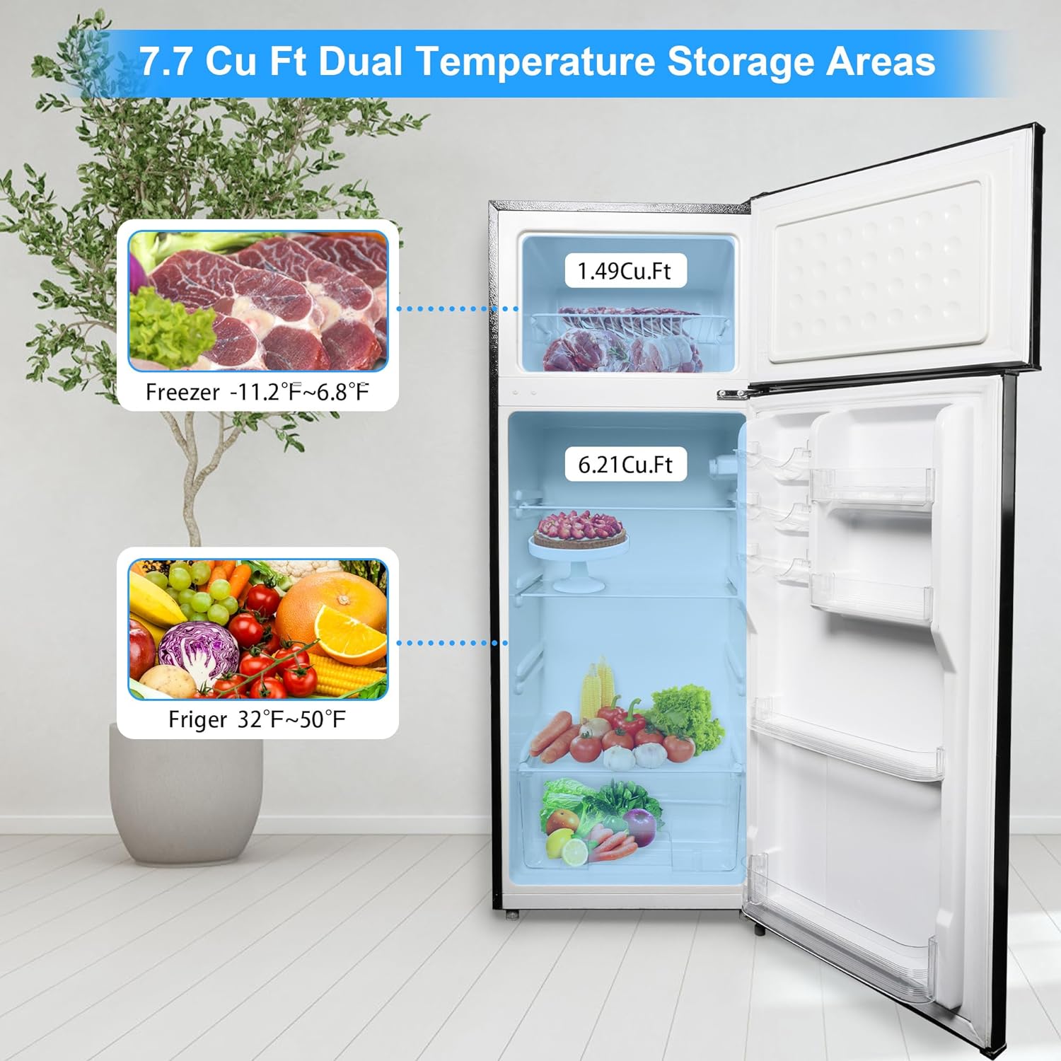E-Macht Single Door Mini Compact Refrigerator 1.6 Cu.Ft. Stainless Steel  Fridge