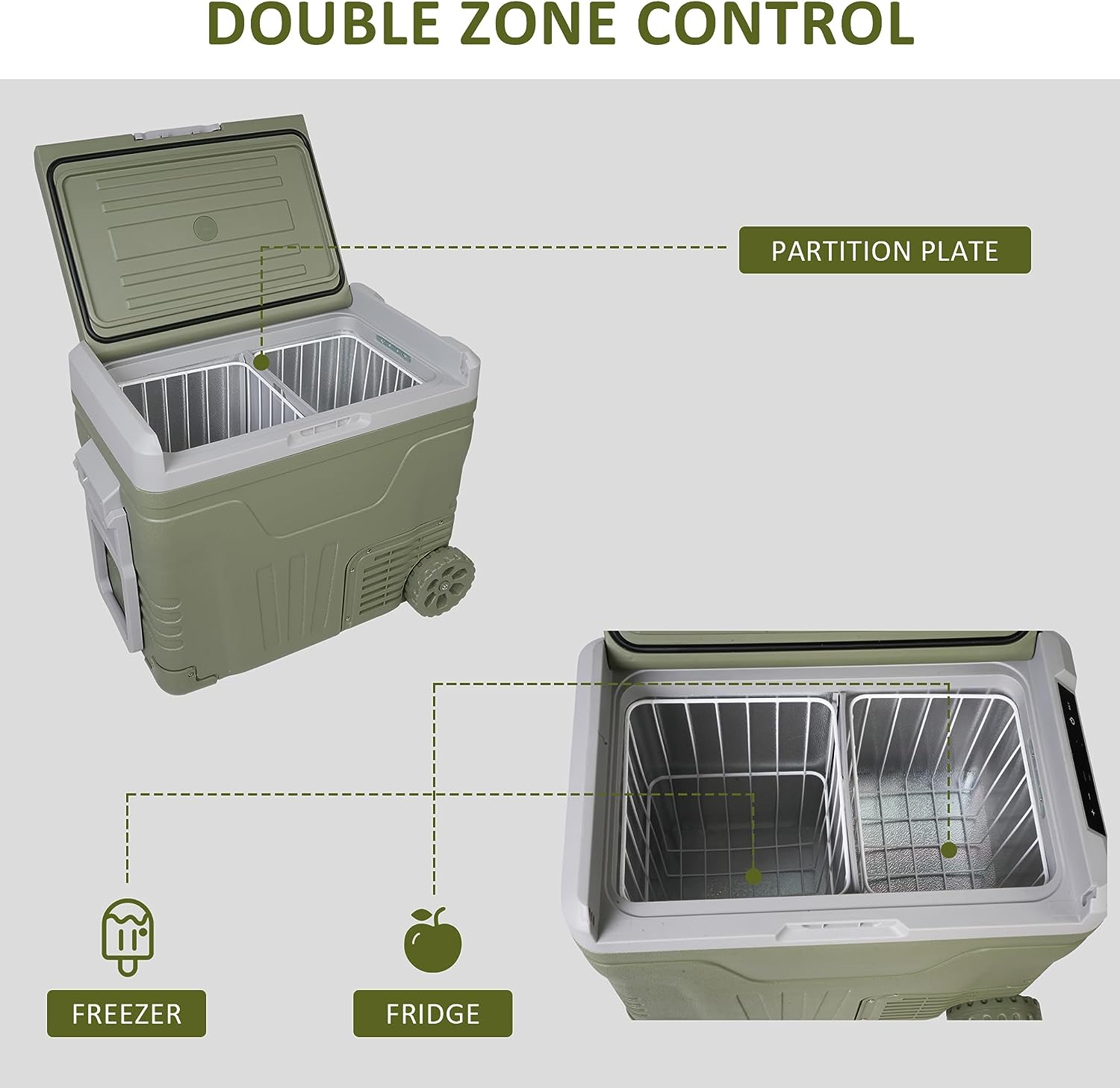 12 Volt 52 Quart Dual Zone Car Refrigerators, -4℉~68℉, Portable Freezer Electric Cooler 12/24V DC & 100-240V AC | e-macht.com