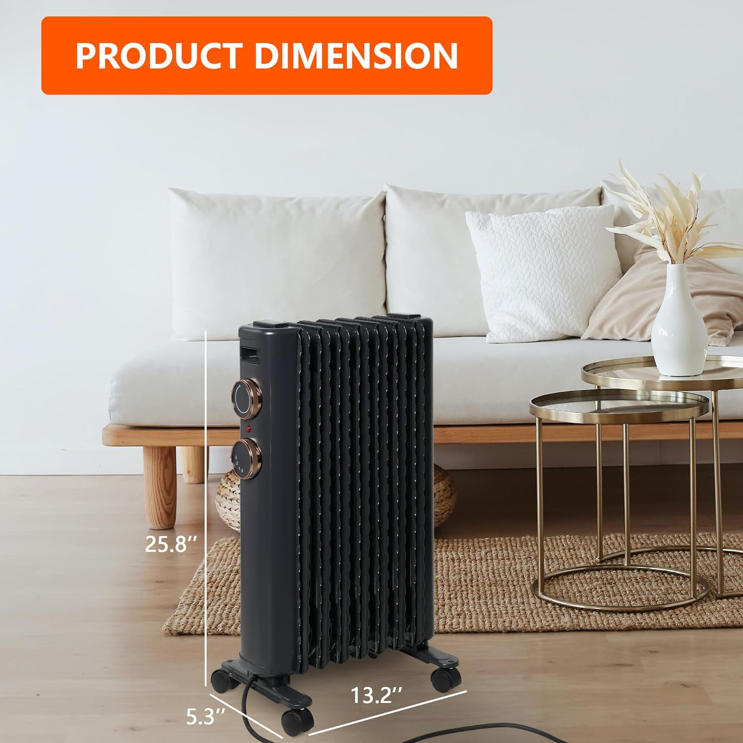 1500W Oil Filled Radiator Heater with Adjustable Thermostat, 3 Heating Modes| e-macht.com   