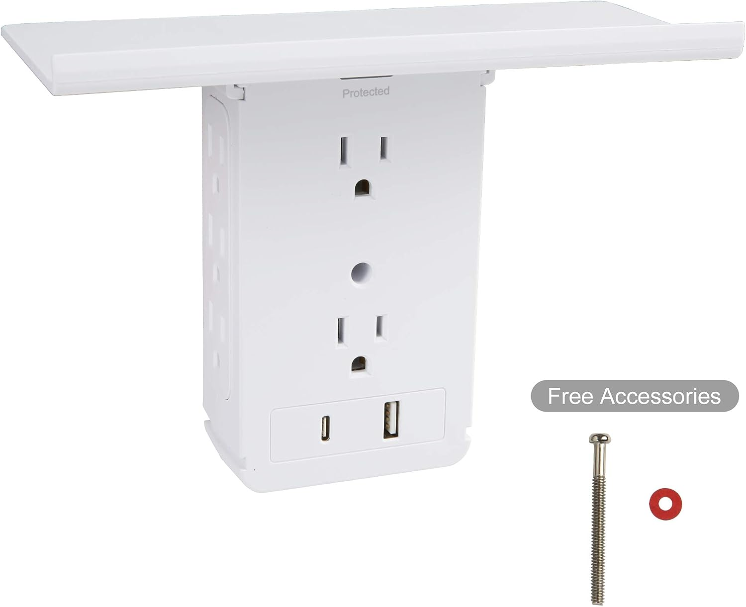 E-Macht Socket Shelf Outlet 2 Pack Surge Protector Extender Wall plug with USB A+C Ports(3.4A Total), 8 AC Outlets