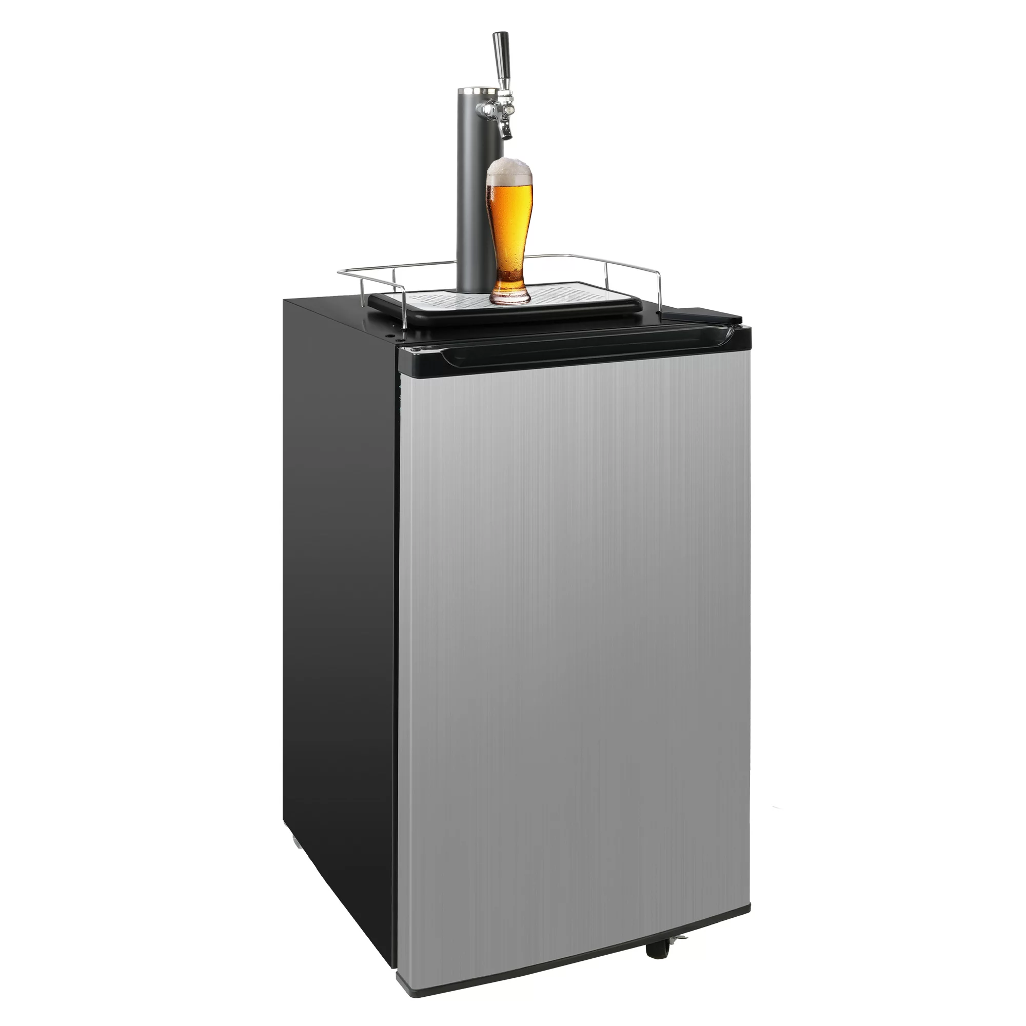 20 Inch Wide Single Tap Stainless Steel Kegerator, Keg Beer Cooler for Beer Dispensing with 4 Casters | e-macht.com