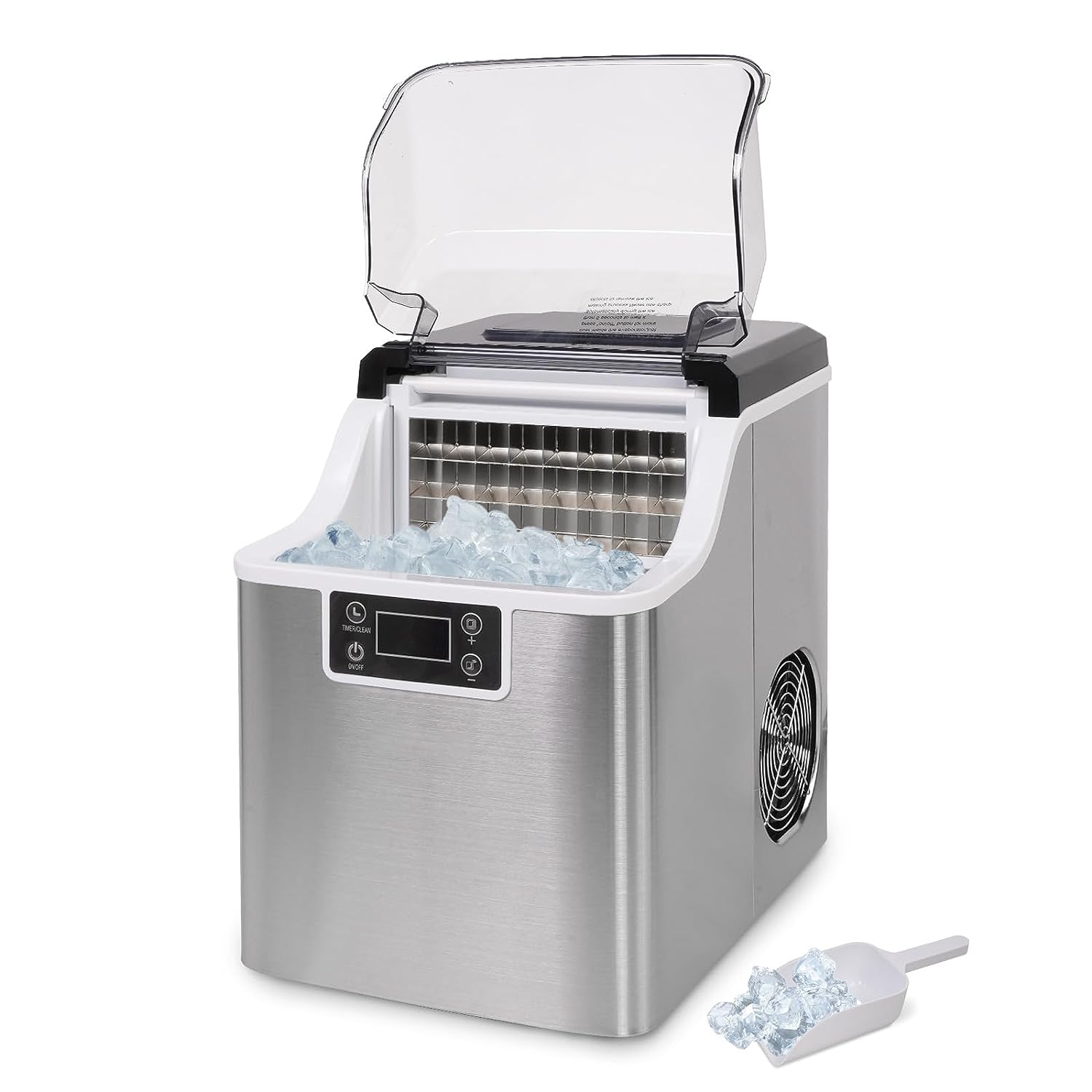 48 lbs Stainless Countertop Self-Clean Ice Maker, Portable Compact Ice Maker with Ice Scoop & Basket for for Outdoor, Party