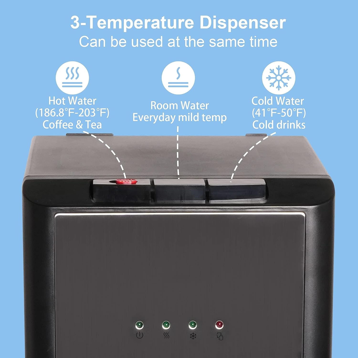 E-Macht 5 Gallon Bottom Loading Cold & Hot Water Cooler Dispenser with 3 Temperature Settings, Stainless Steel | e-macht.com