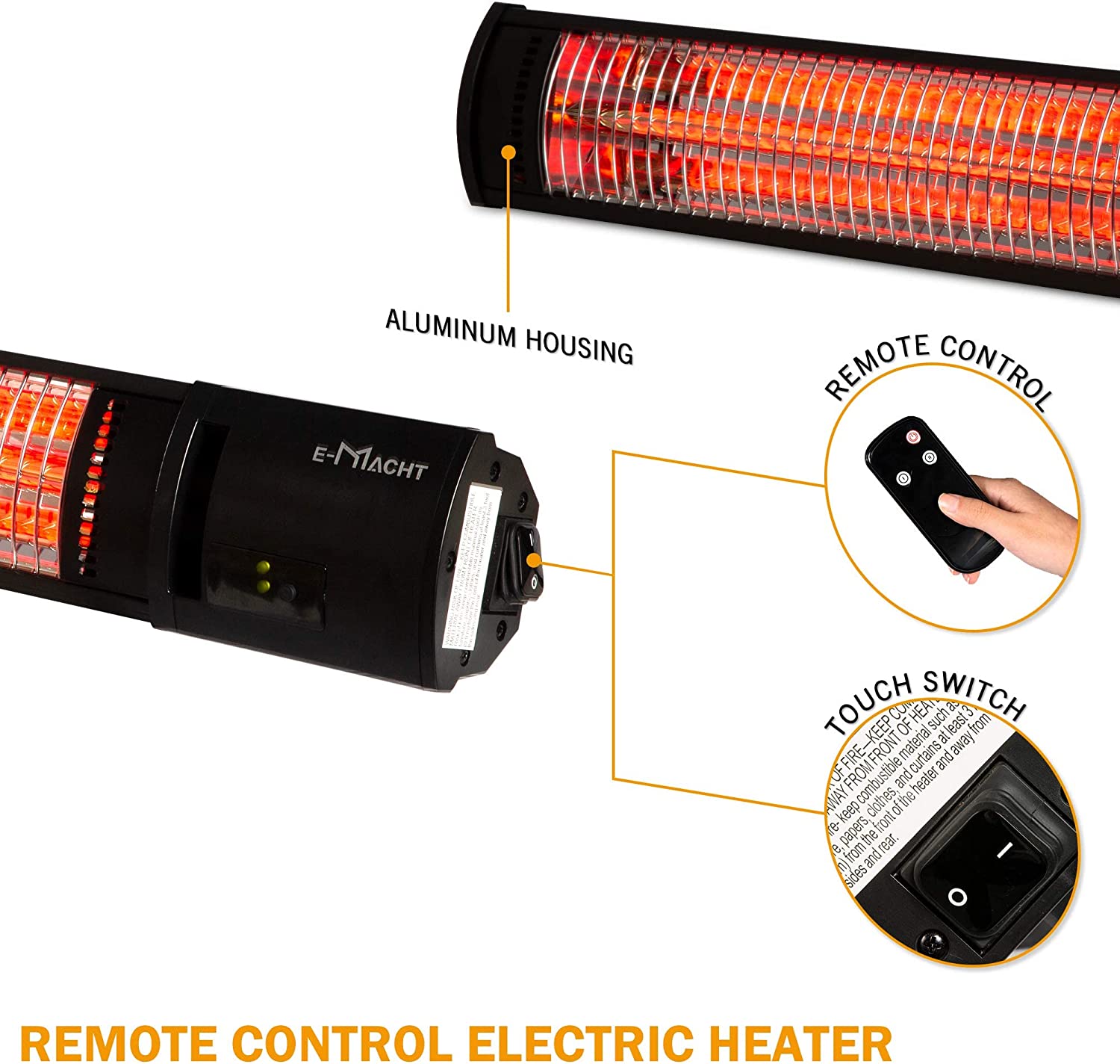 E-Macht 750W/1500W Wall Mounted Electric Patio Heater with Remote Control for Garage Ceiling Porch Home Backyard