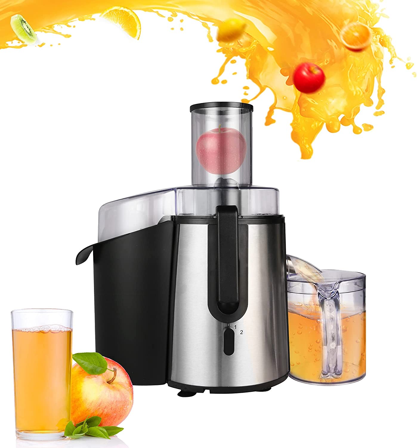 E-Macht Cold Press Juicer Extractor Machines Vegetable and Fruit with Big Mouth 3" Feed Chute, BPA-Free, 850W Motor