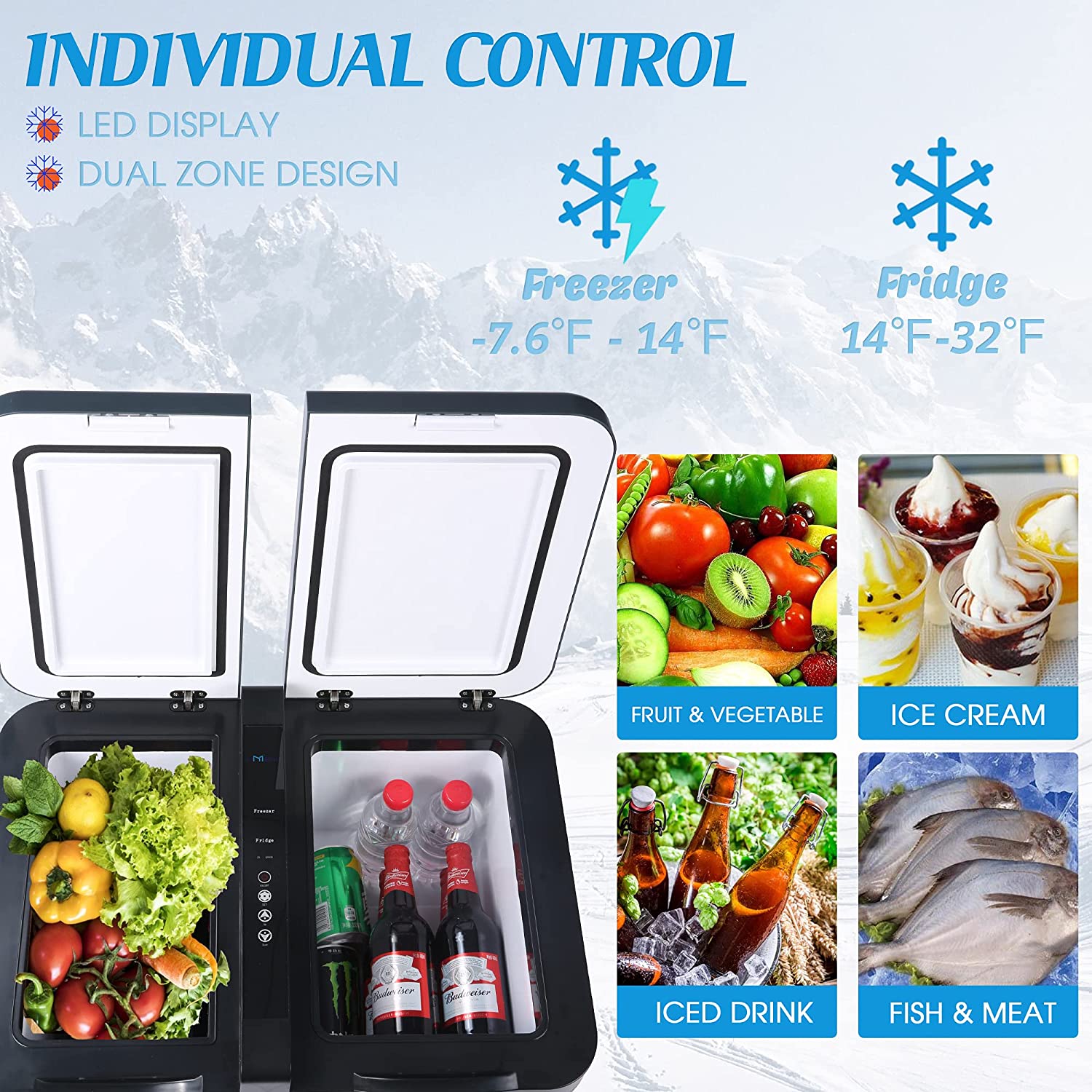 E-Macht 45L Car Refrigerator Mini Portable Camping Travel Fridge Electric Cooler